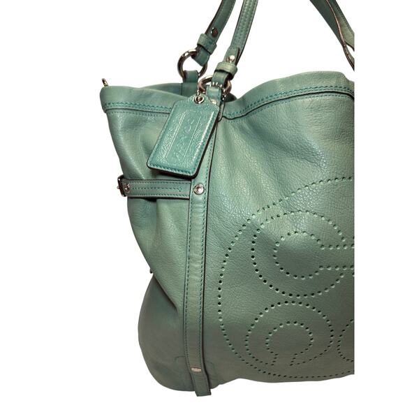 COACH AUDREY ANDIE #17064 CINCHED JADE GREEN LEATHER TOTE - Picture 6 of 10
